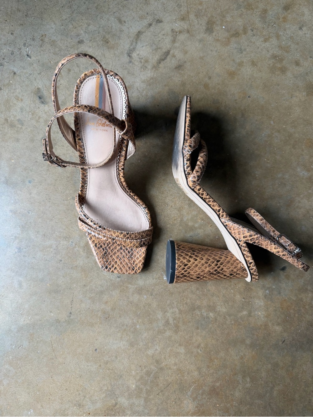 Sam Edelman Snake-Embossed Block Heel Sandals - Brown
